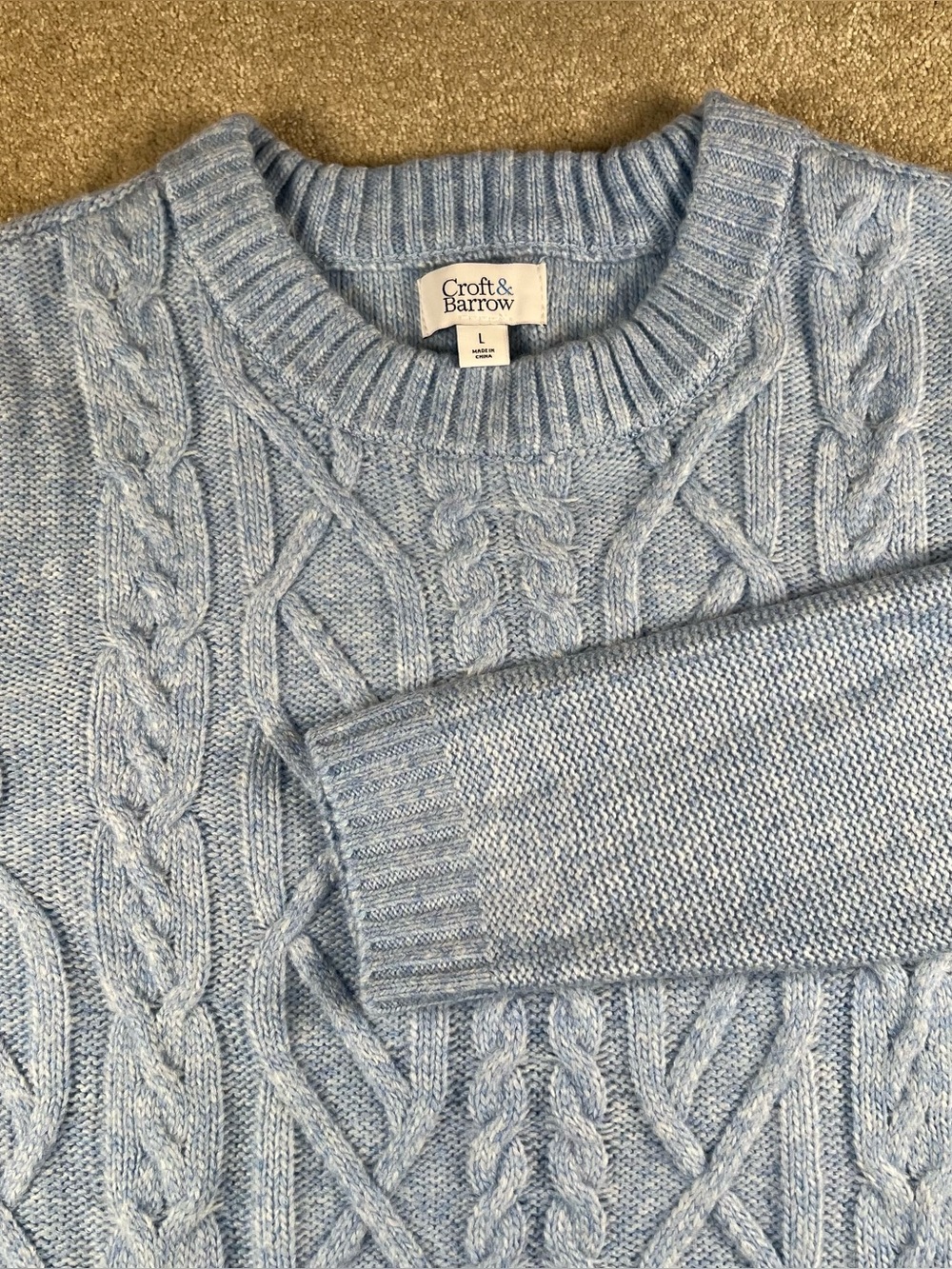 Croft & Barrow Sweater Cable Knit Crew Blue Soft Cozy Women's Large